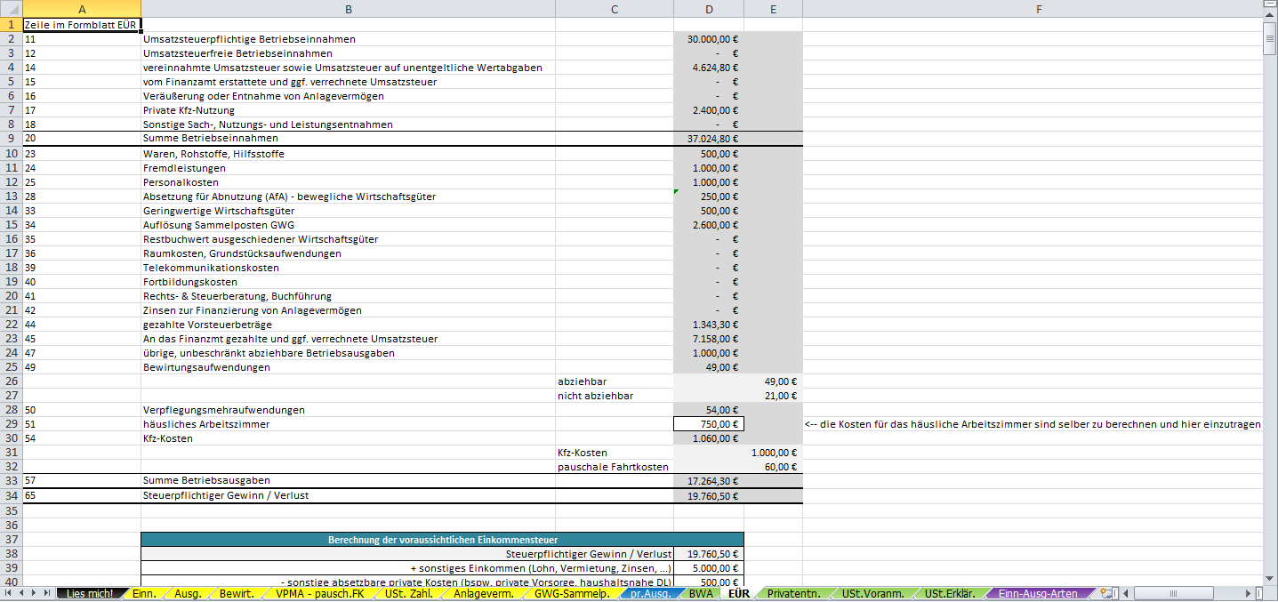 Excel Vorlage Einnahmenüberschussrechnung Eür 2014 Pierre Tunger