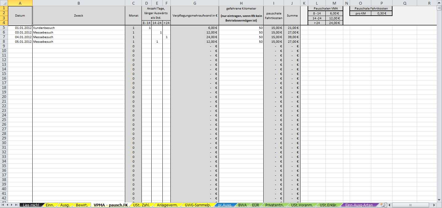 Excel Vorlage Einnahmenüberschussrechnung Eür 2012 Pierre Tunger