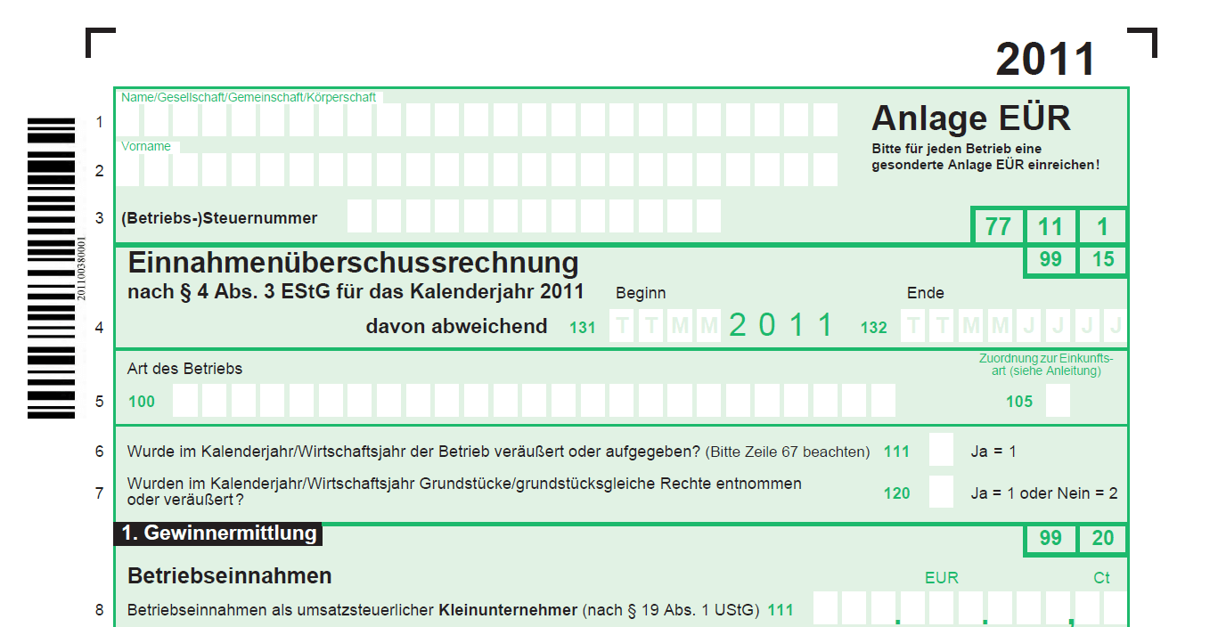 Anlage Einnahmenüberschussrechnung 2011 komplett