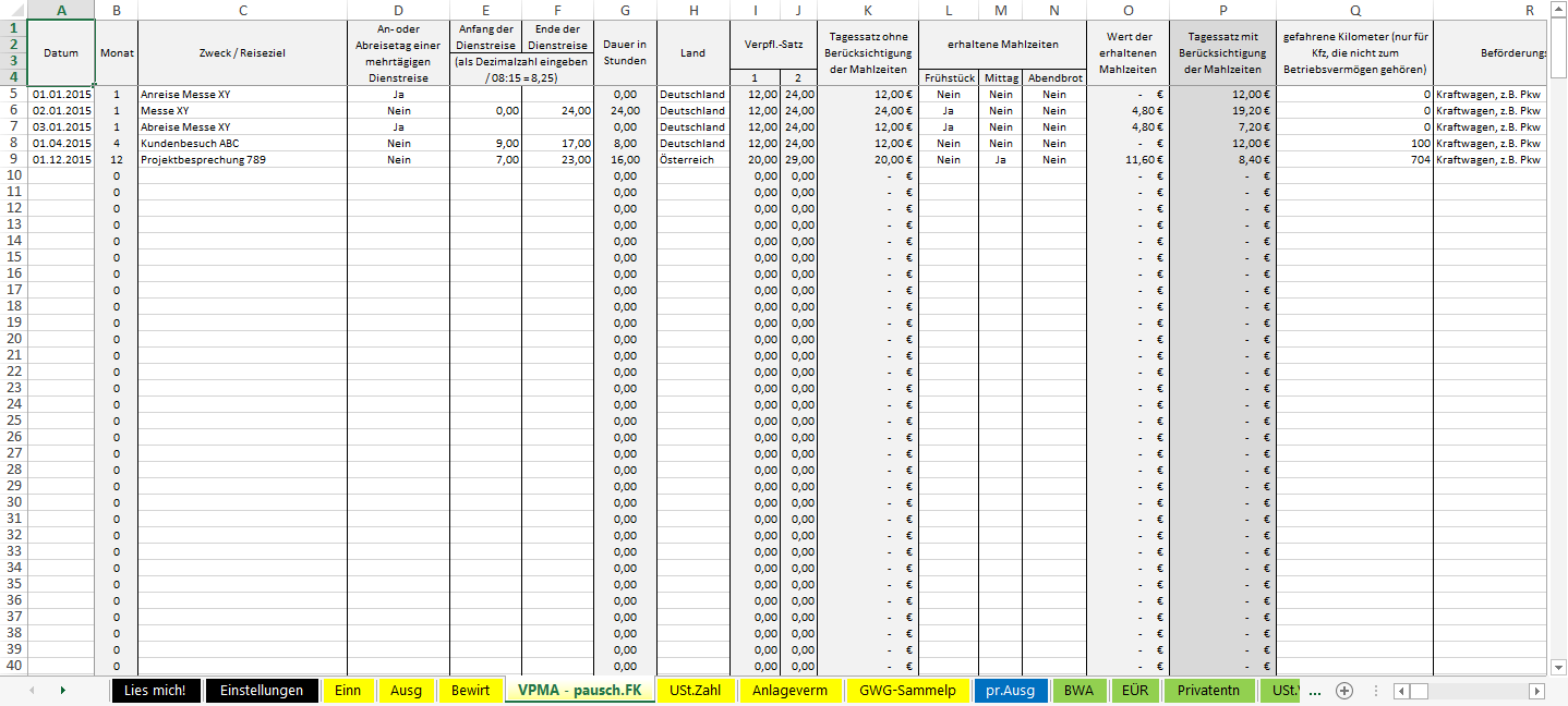 Excel Vorlage Einnahmenüberschussrechnung Eür 2015 Pierre Tunger