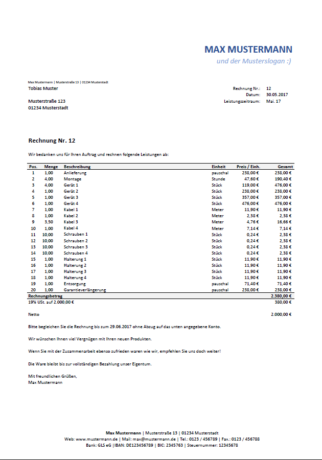Excel Rechnungsvorlage Pierre Tunger
