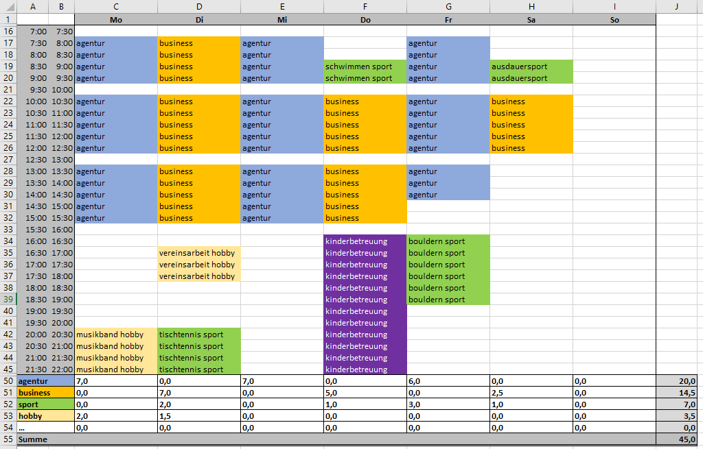 Excel-Vorlage Wochenplan » Pierre Tunger