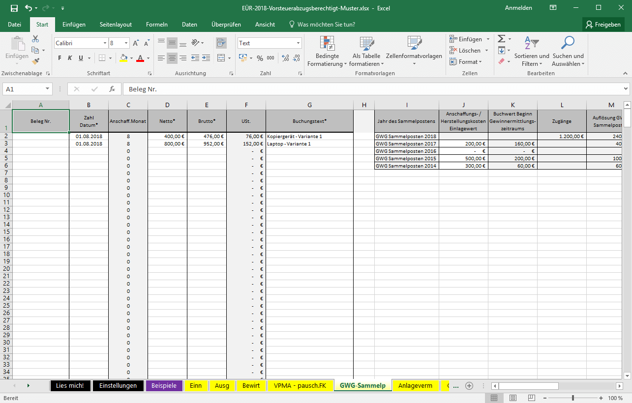 Excel Vorlage Einnahmenuberschussrechnung Eur Pierre Tunger