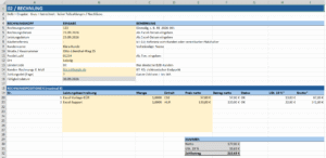Excel-Vorlage E-Rechnung mit Rechnungsdaten und acht möglichen Positionen Excel-Vorlage E-Rechnung mit Rechnungsdaten und acht möglichen Positionen